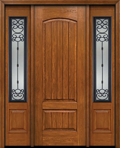 WDMA 54x96 Door (4ft6in by 8ft) Exterior Cherry 96in Plank Two Panel Single Entry Door Sidelights Belle Meade Glass 1