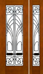 WDMA 54x96 Door (4ft6in by 8ft) Exterior Mahogany 2-1/4in Thick Art Nouveau Door Sidelight Low-E Glass Iron Work 1