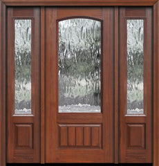 WDMA 56x80 Door (4ft8in by 6ft8in) Patio Cherry IMPACT | 80in 3/4 Arch Lite V-Grooved Panel Privacy Glass Door /2side 1