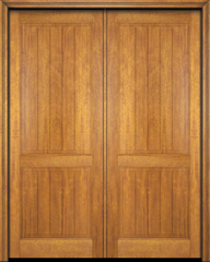 WDMA 56x96 Door (4ft8in by 8ft) Interior Swing Mahogany 2 Panel V-Grooved Plank Rustic-Old World Exterior or Double Door 1