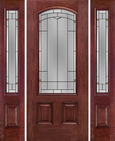 WDMA 58x80 Door (4ft10in by 6ft8in) Exterior Cherry Camber 3/4 Lite Two Panel Single Entry Door Sidelights TP Glass 1