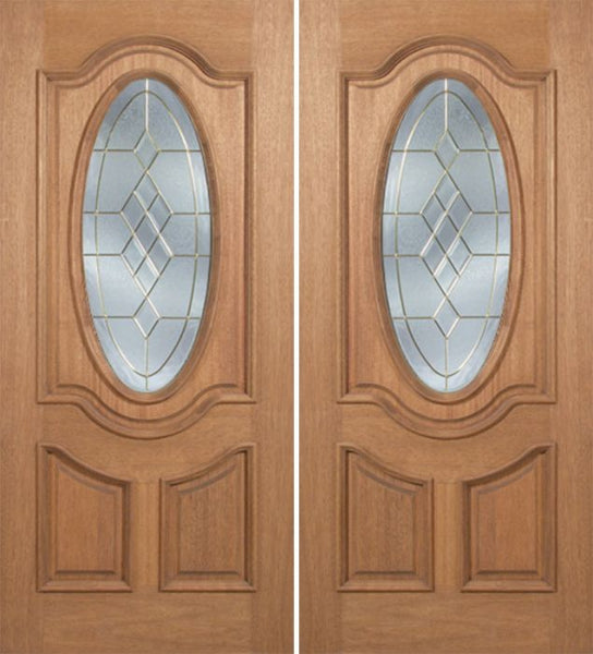 WDMA 60x80 Door (5ft by 6ft8in) Exterior Mahogany Carmel Double Door w/ A Glass - 6ft8in Tall 1