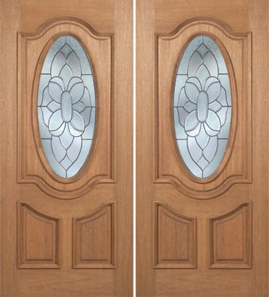 WDMA 60x80 Door (5ft by 6ft8in) Exterior Mahogany Carmel Double Door w/ BO Glass - 6ft8in Tall 1