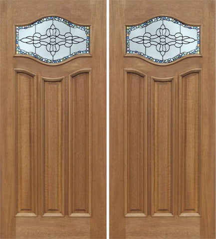 WDMA 60x80 Door (5ft by 6ft8in) Exterior Mahogany Wisteria Double Door w/ Tiffany Glass 1