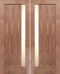 WDMA 60x80 Door (5ft by 6ft8in) Exterior Walnut Vertical Slimlite Double Entry Door 1