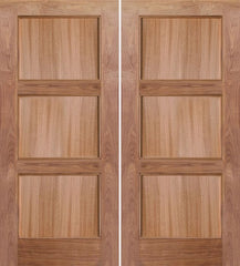 WDMA 60x80 Door (5ft by 6ft8in) Exterior Walnut 3 panel Shaker Contemporary Double Entry Door 1