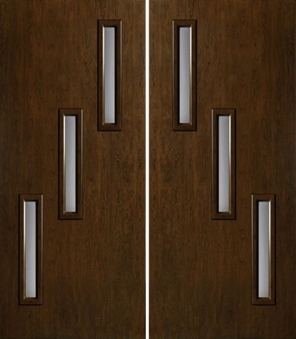 WDMA 60x80 Door (5ft by 6ft8in) Exterior Cherry Contemporary Three Slim Vertical Lite Double Entry Door 1