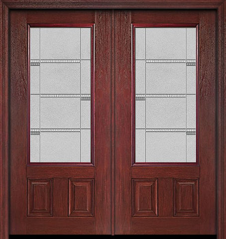 WDMA 60x80 Door (5ft by 6ft8in) Exterior Cherry 3/4 Lite Two Panel Double Entry Door Crosswalk Glass 1