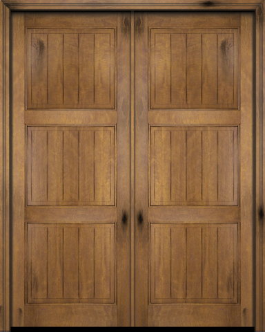 WDMA 60x80 Door (5ft by 6ft8in) Interior Swing Mahogany 3 Panel V-Grooved Plank Rustic-Old World Exterior or Double Door 1