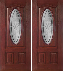 WDMA 60x80 Door (5ft by 6ft8in) Exterior Cherry Oval Three Panel Double Entry Door RA Glass 1