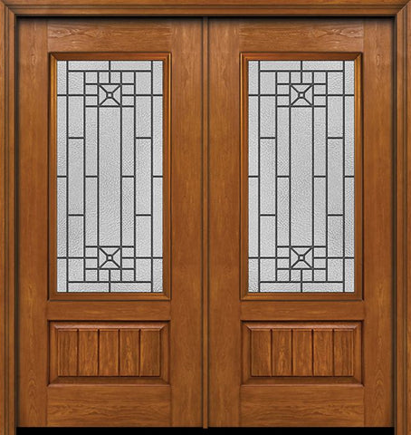 WDMA 60x80 Door (5ft by 6ft8in) Exterior Cherry Plank Panel 3/4 Lite Double Entry Door Courtyard Glass 1