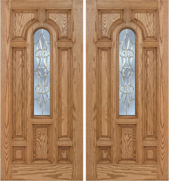 WDMA 60x80 Door (5ft by 6ft8in) Exterior Oak Carrick Double Door w/ L Glass - 6ft8in Tall 1