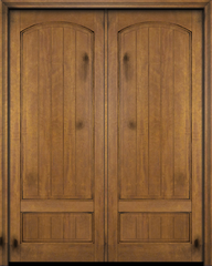 WDMA 60x80 Door (5ft by 6ft8in) Interior Swing Mahogany 2 Panel Arch Top V-Grooved Plank Exterior or Double Door 1