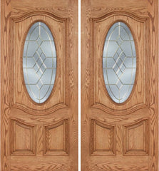 WDMA 60x80 Door (5ft by 6ft8in) Exterior Oak Dally Double Door w/ A Glass - 6ft8in Tall 1