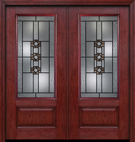 WDMA 60x80 Door (5ft by 6ft8in) Exterior Cherry 3/4 Lite 1 Panel Double Entry Door Mission Ridge Glass 1