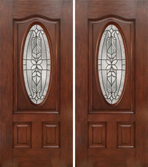 WDMA 60x80 Door (5ft by 6ft8in) Exterior Mahogany Oval Three Panel Double Entry Door CD Glass 1