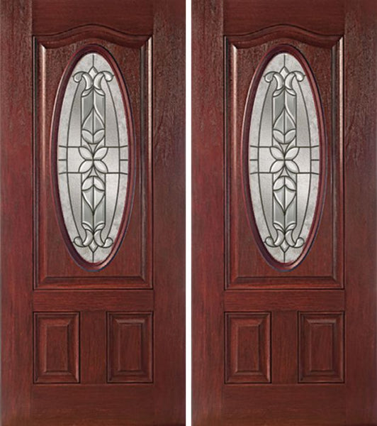 WDMA 60x80 Door (5ft by 6ft8in) Exterior Cherry Oval Three Panel Double Entry Door CD Glass 1