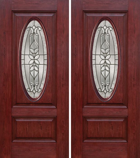 WDMA 60x80 Door (5ft by 6ft8in) Exterior Cherry Oval Two Panel Double Entry Door CD Glass 1