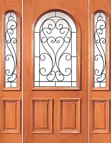 WDMA 60x96 Door (5ft by 8ft) Exterior Mahogany Insulated Radius Lite Front Door Two Sidelights 1