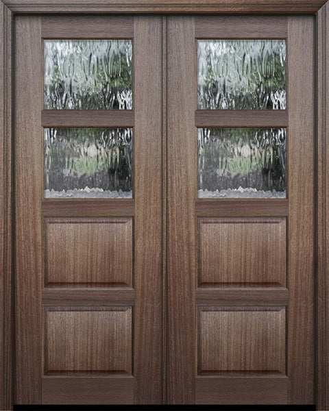 WDMA 60x96 Door (5ft by 8ft) Exterior Mahogany 96in Double 2 lite TDL Continental DoorCraft Door w/Textured Glass 1