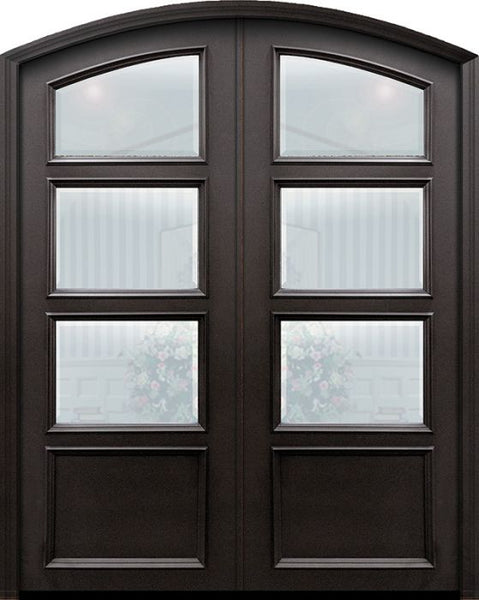 WDMA 60x96 Door (5ft by 8ft) Exterior 96in ThermaPlus Steel 1 panel Arch Top 3 Lite Continental Double Door w/ Beveled Glass 1