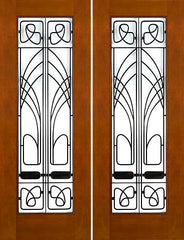 WDMA 60x96 Door (5ft by 8ft) Exterior Mahogany 2-1/4in Art Nouveau Double Doors Low-E Glass Iron Work 1