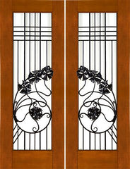 WDMA 60x96 Door (5ft by 8ft) Exterior Mahogany Pair of 2-1/4 Art Nouveau Doors Wrought Iron Low-E Glass 1