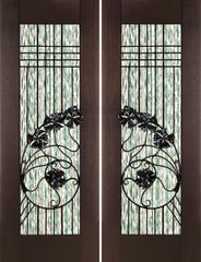 WDMA 60x96 Door (5ft by 8ft) Exterior Mahogany Pair of 2-1/4in Thick Art Nouveau Doors Waterfall Glass Wrought Iron 1