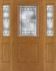 WDMA 62x80 Door (5ft2in by 6ft8in) Exterior Oak Fiberglass Impact Door 1/2 Lite Saratoga 6ft8in 2 Sidelight 1