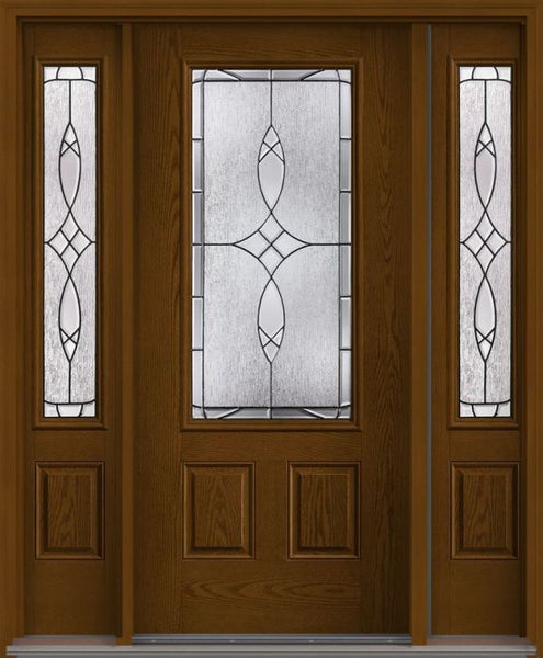 WDMA 62x80 Door (5ft2in by 6ft8in) Exterior Oak Blackstone 3/4 Lite 2 Panel Fiberglass Door 2 Sides 1