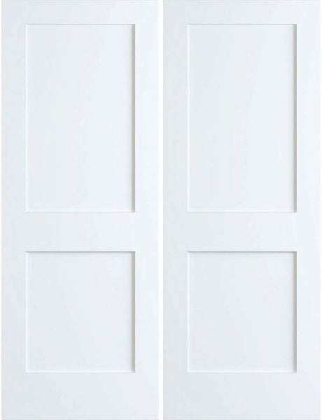 WDMA 64x80 Door (5ft4in by 6ft8in) Interior Barn Pine 80in Primed 2 Panel Shaker Double Door | 4102E 1