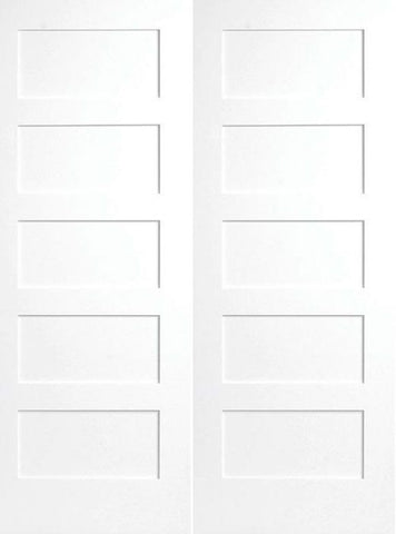 WDMA 64x80 Door (5ft4in by 6ft8in) Interior Swing Pine 80in Primed 5 Panel Shaker Double Door | 4107E 1