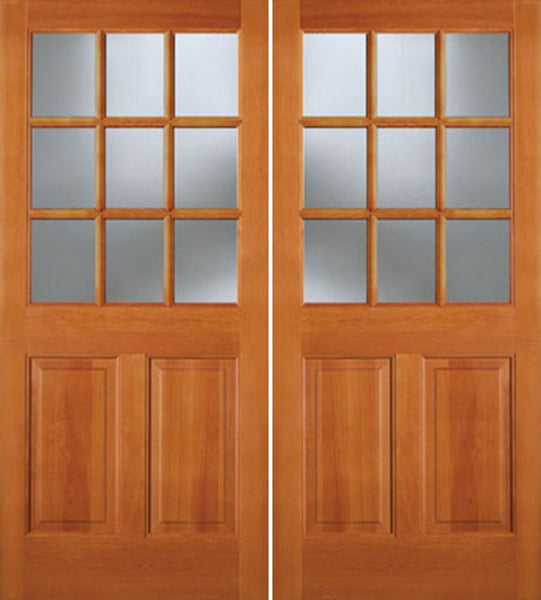 WDMA 64x80 Door (5ft4in by 6ft8in) Exterior Fir 944 9 Lite 2 Panel Double Door 1