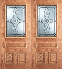 WDMA 64x80 Door (5ft4in by 6ft8in) Exterior Mahogany Diamond Design Decorative Glass 3-Panel 1/2 Lite Front Double Door 1