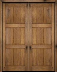 WDMA 64x80 Door (5ft4in by 6ft8in) Interior Swing Mahogany 3 Panel V-Grooved Plank Rustic-Old World Exterior or Double Door 1