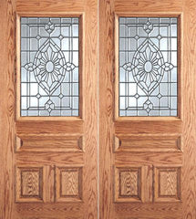 WDMA 64x80 Door (5ft4in by 6ft8in) Exterior Mahogany Floral Grid Design Glass 3-Panel 1/2 Lite Double Door 1