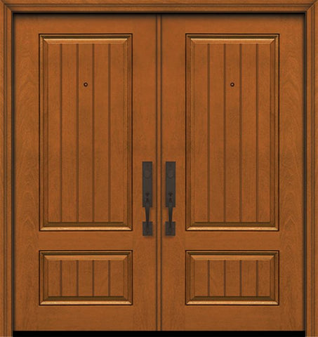 WDMA 64x80 Door (5ft4in by 6ft8in) Exterior Mahogany 80in Double 2 Panel Square V-Grooved Door 1