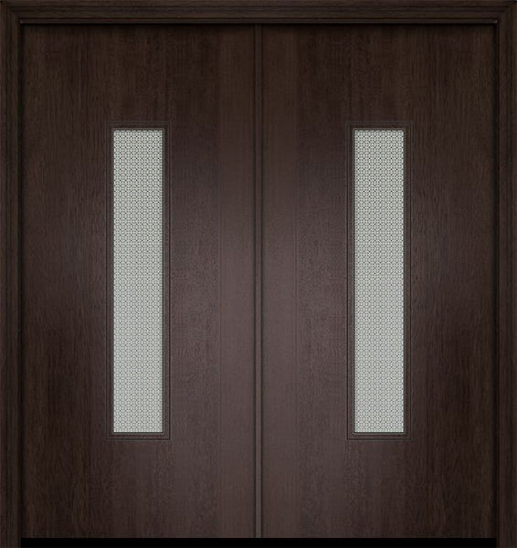 WDMA 64x80 Door (5ft4in by 6ft8in) Exterior Mahogany 80in Double Malibu Contemporary Door w/Metal Grid 1