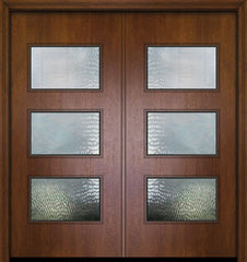 WDMA 64x80 Door (5ft4in by 6ft8in) Exterior Mahogany 80in Double Santa Monica Contemporary Door w/Textured Glass 1