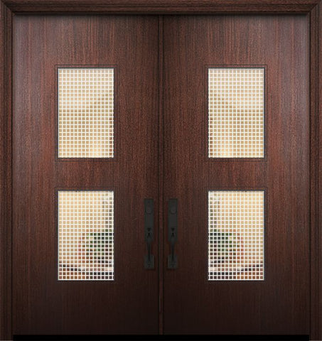 WDMA 64x80 Door (5ft4in by 6ft8in) Exterior Mahogany 80in Double Newport Solid Contemporary Door w/Metal Grid 1