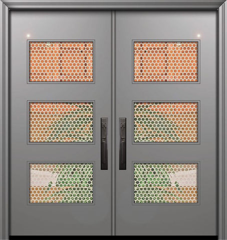 WDMA 64x80 Door (5ft4in by 6ft8in) Exterior Smooth 80in Double Santa Monica Solid Contemporary Door w/Metal Grid 1