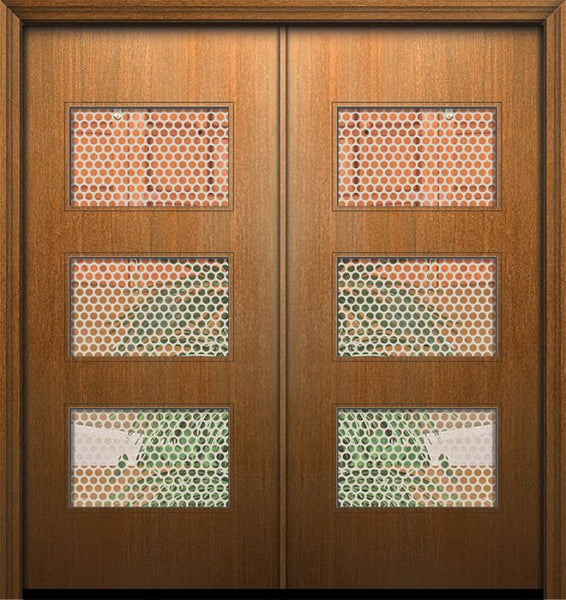 WDMA 64x80 Door (5ft4in by 6ft8in) Exterior Mahogany 80in Double Santa Monica Solid Contemporary Door w/Metal Grid 1