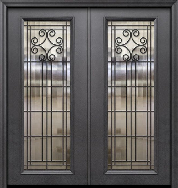 WDMA 64x80 Door (5ft4in by 6ft8in) Exterior 80in ThermaPlus Steel Novara 1 Panel Full Lite GBG Double Door 1