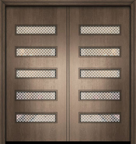 WDMA 64x80 Door (5ft4in by 6ft8in) Exterior Mahogany 80in Double Beverly Contemporary Door w/Metal Grid 1