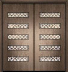 WDMA 64x80 Door (5ft4in by 6ft8in) Exterior Mahogany 80in Double Beverly Contemporary Door w/Metal Grid 1