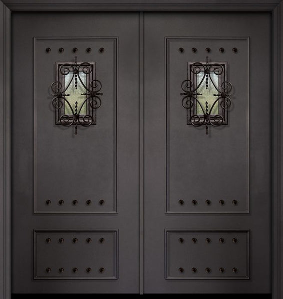 WDMA 64x80 Door (5ft4in by 6ft8in) Exterior 80in ThermaPlus Steel 2 Panel Double Door with Speakeasy / Clavos 1