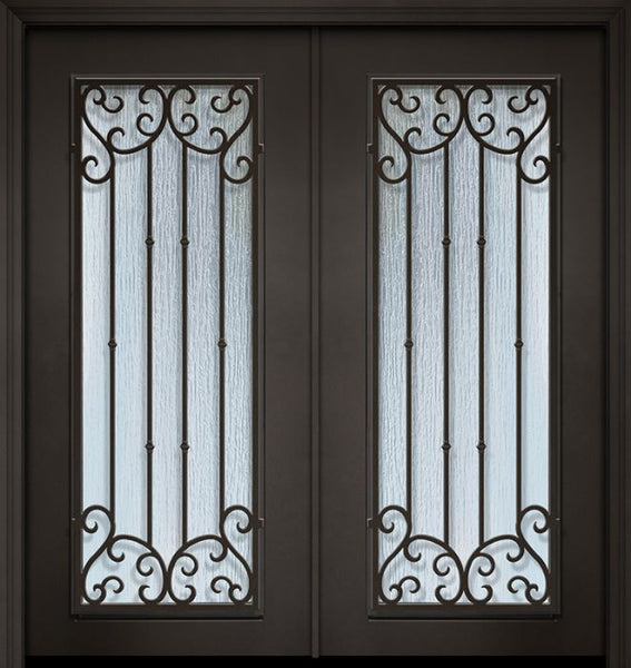 WDMA 64x80 Door (5ft4in by 6ft8in) Exterior 80in ThermaPlus Steel Valencia 1 Panel Full Lite Double Door 1