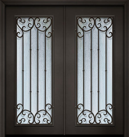 WDMA 64x80 Door (5ft4in by 6ft8in) Exterior 80in ThermaPlus Steel Valencia 1 Panel Full Lite Double Door 1