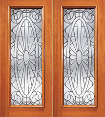 WDMA 64x96 Door (5ft4in by 8ft) Exterior Mahogany Contemporary Oval Design Beveled Glass Double Door Full lite 1