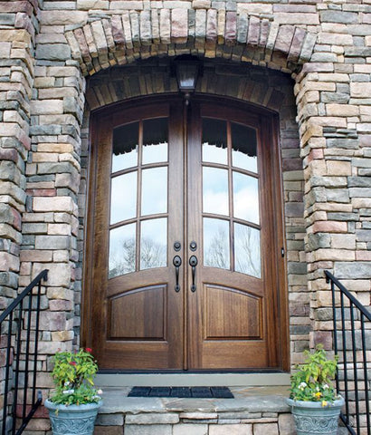 WDMA 64x96 Door (5ft4in by 8ft) Exterior Swing Mahogany Aberdeen TDL 6 Lite Double Door/Arch Top 4